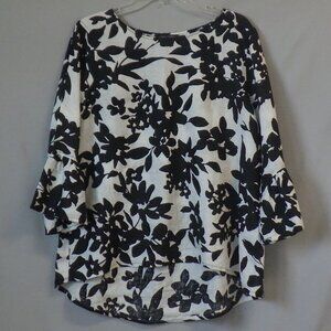 John Mark Black & White Bell Sleeve Top Size M